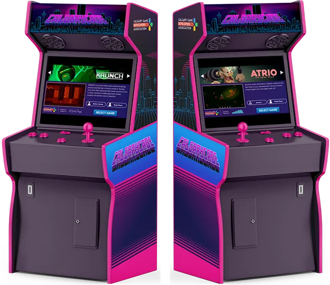 Two CALGARYcade arcade cabinets
