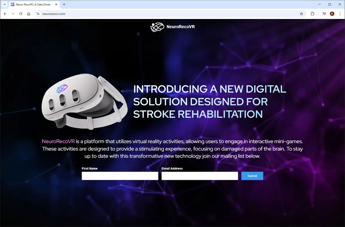 NeuroRecoVR landing page