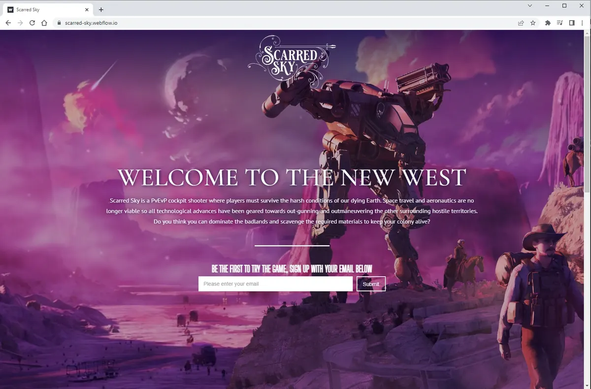 Scarred Sky game landing page